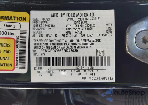 2023 Ford Bronco Sport Heritage z USA, uszkodzony, nr VIN 3FMCR9G66PRD43029